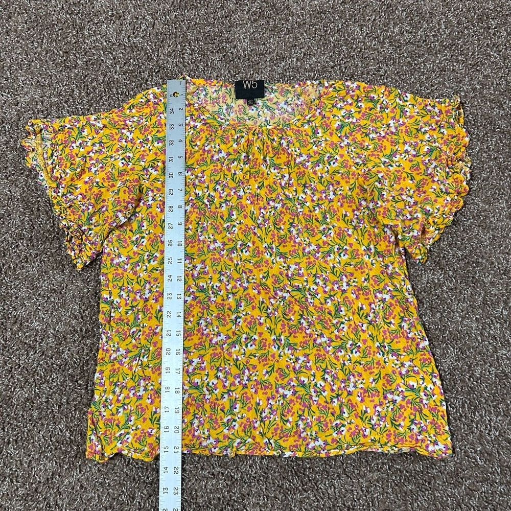 W5 Yellow Flutter Sleeve Ruffled Blouse - Picture 3 of 8